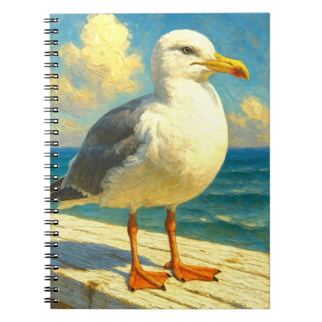 Seagull Notebook | Coastal Beach Bird Art Journal (Front)