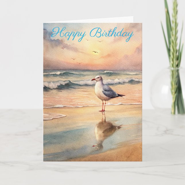 Seagull on a Beach Birthday Card (Front)