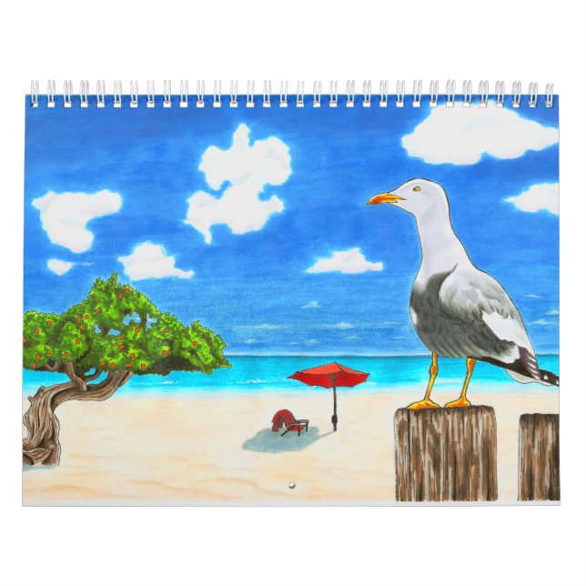 Seagull on a sunny beach under blue sky calendar (Cover)