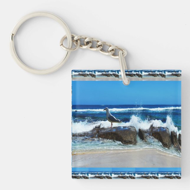 Seagull On Beach Rocks, Key Ring (Front)