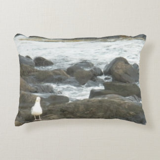 Seagull on rocks decorative cushion