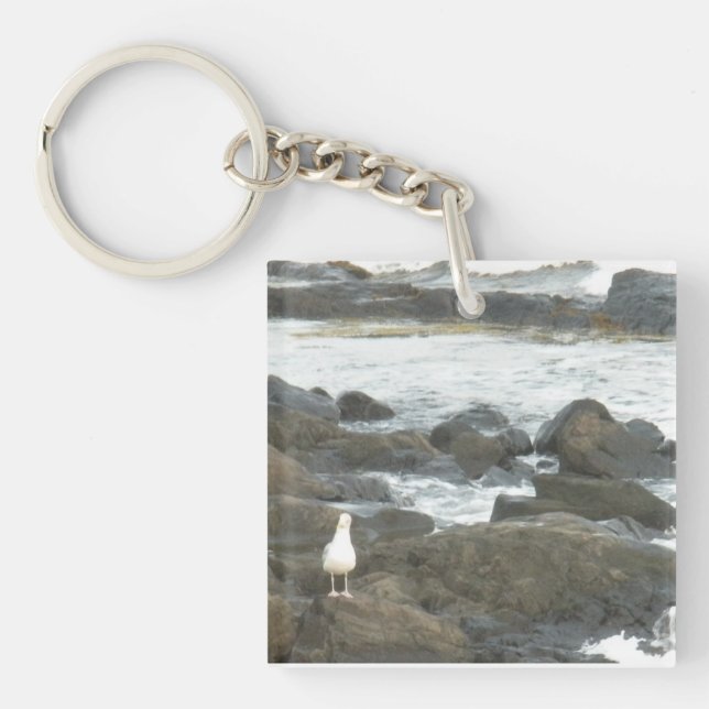 Seagull on rocks key ring (Front)