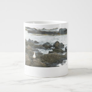 Seagull on rocks large coffee mug