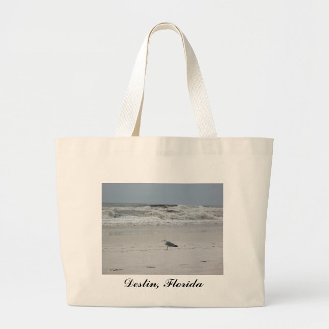 Seagull on the Beach Large Tote Bag (Front)