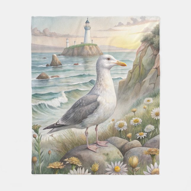 Seagull on The Coast Fleece Blanket (Front)