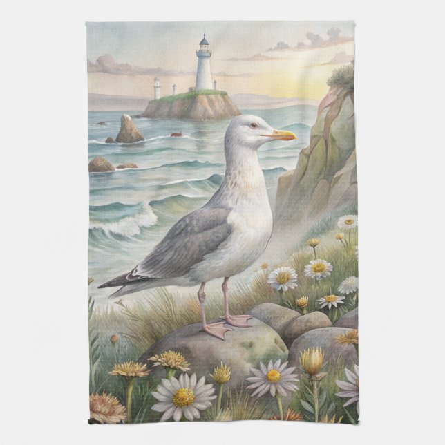 Seagull on The Coast Tea Towel (Vertical)