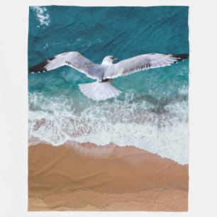 Seagull over the Sea Shore Fleece Blanket