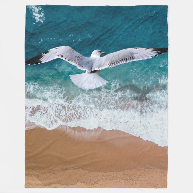Seagull over the Sea Shore Fleece Blanket (Front)