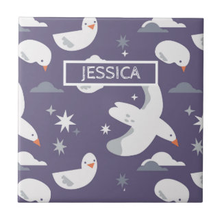 Seagull Pattern Nautical Ocean Nature Birds Name Tile