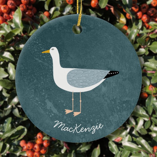 Seagull Personalised Ceramic Tree Decoration (Fun seagull personalized ceramic ornament)