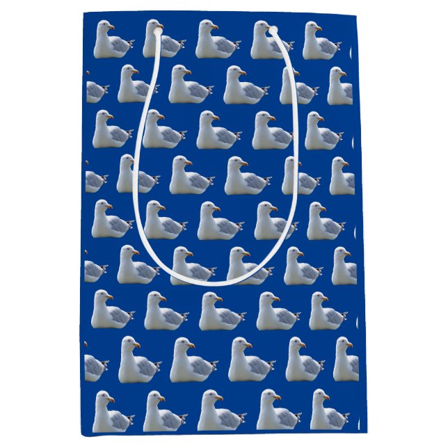 Seagull Resting Calm Pose Nautical Wildlife Navy Medium Gift Bag (Front)