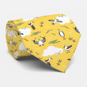 Seagull Sea Birds Beach Mustard Yellow Wedding Tie