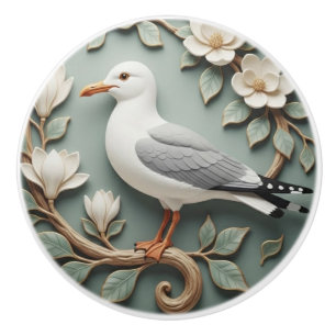 Seagull Sea Gull Bird Art Nouveau Faux Relief Mint Ceramic Knob