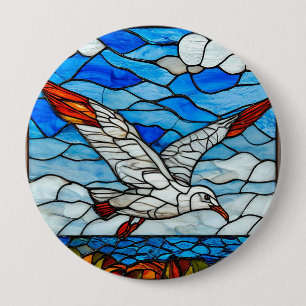 Seagull stained glass 10 cm round badge