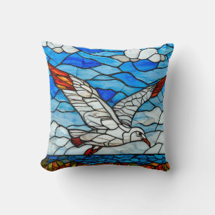 Seagull stained glass cushion
