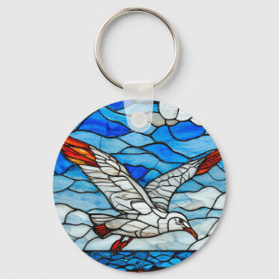 Seagull stained glass key ring