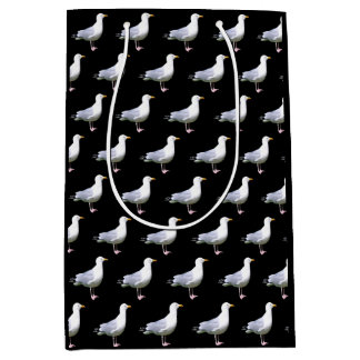 Seagull Standing Black Coastal Bird Nature Design Medium Gift Bag