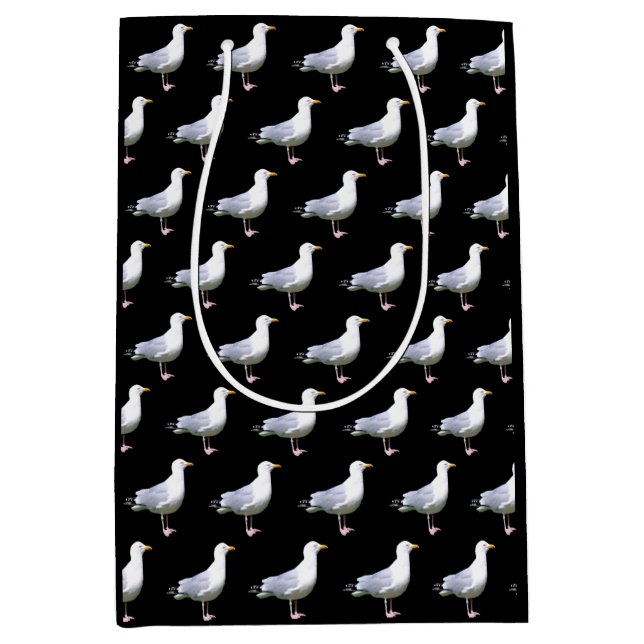 Seagull Standing Black Coastal Bird Nature Design Medium Gift Bag (Front)