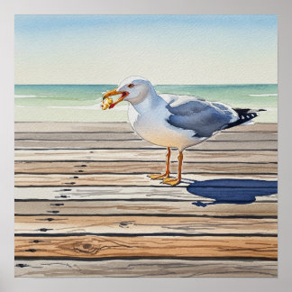 Seagull Stealing Popcorn Poster
