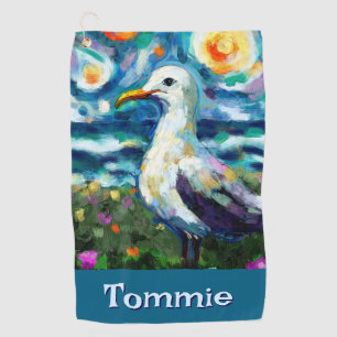 Seagull Van Gogh Style Beach Personalised Golf Towel