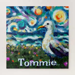 Seagull Van Gogh Style Beach Personalised Jigsaw Puzzle