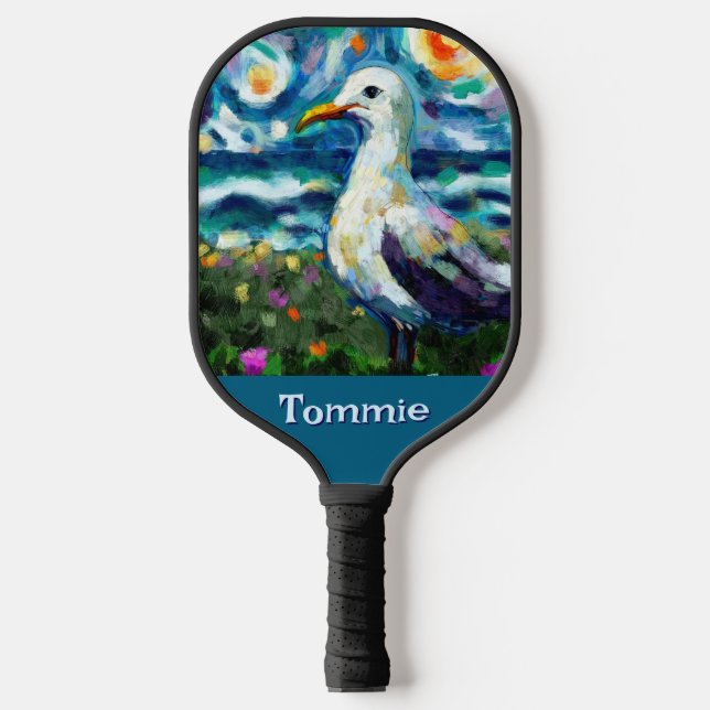 Seagull Van Gogh Style Beach Personalised Pickleball Paddle (Front)
