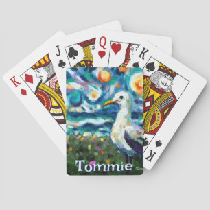 Seagull Van Gogh Style Beach Personalised Playing Cards