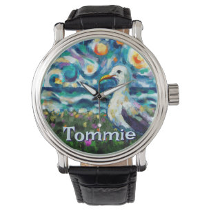 Seagull Van Gogh Style Beach Personalized Watch