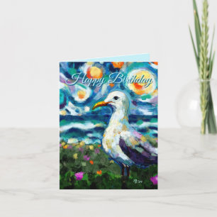 Seagull Van Gogh Style Beach Sky Birthday Card