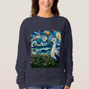Seagull Van Gogh Style Beach Sky Blue Teal Sweatshirt