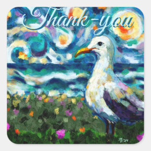 Seagull Van Gogh Style Beach Sky Thank-you  Square Sticker