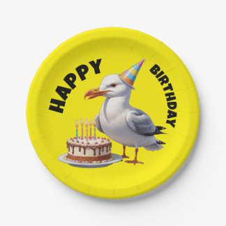 Seagull wearing birthday hat birthday paper plate