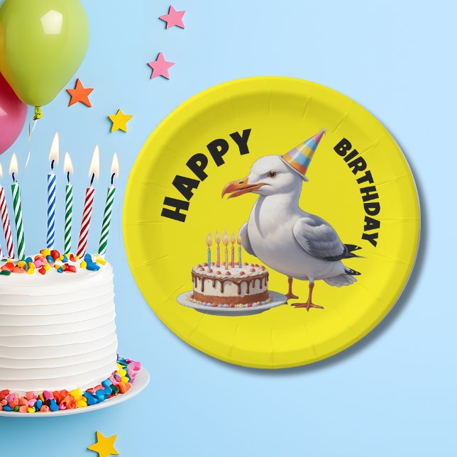Seagull wearing birthday hat birthday paper plate (Creator Uploaded)