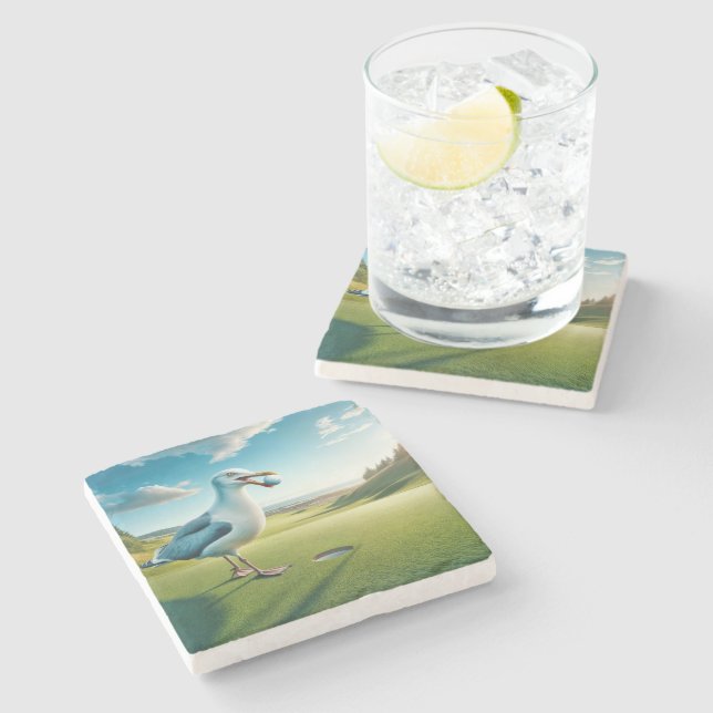 Seagull With a Golf Ball In Its Beak Stone Coaster (Side)