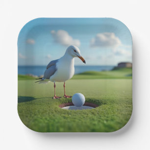 Seagull With a Hole-In-One Golf Ball Paper Plate