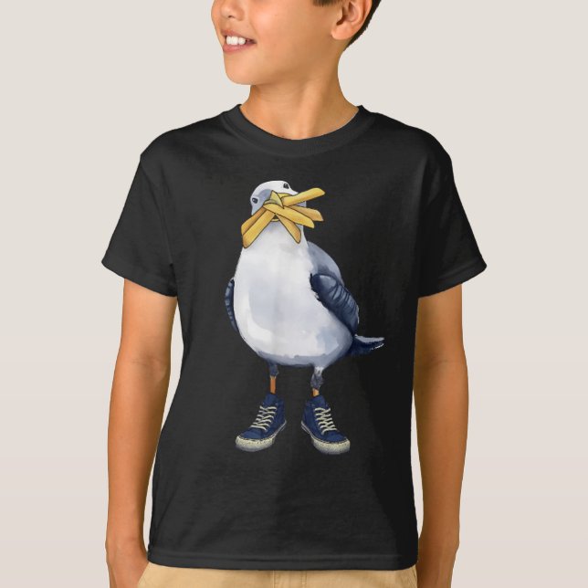 Seagull With Fries And Sneakers Fun T-shirt.png  (Front)