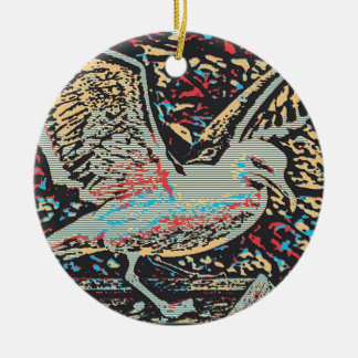 Seagull Woodcut Ceramic Tree Decoration