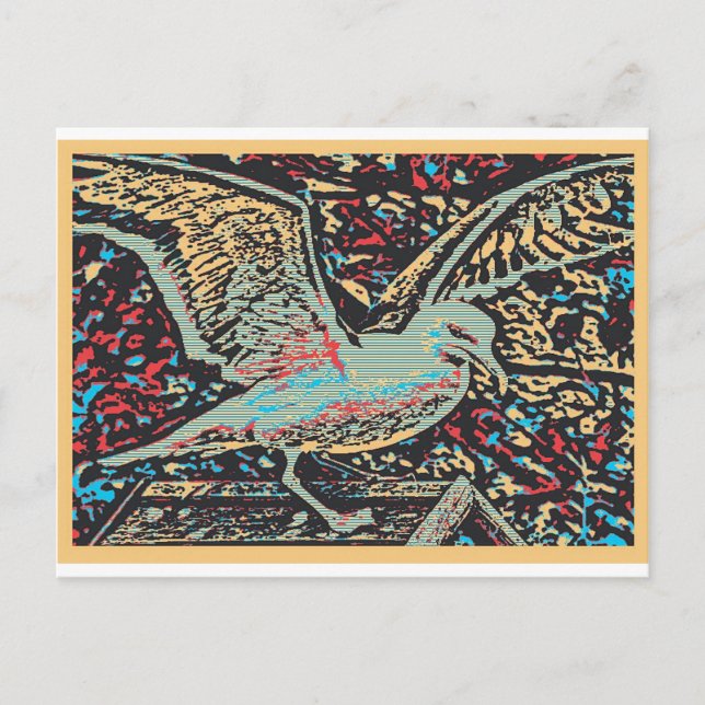 Seagull Woodcut Postcard (Front)