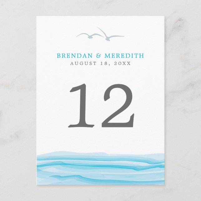 Seagulls above the Ocean Table Number Postcard (Front)