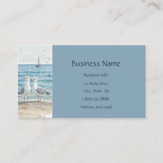 Seagulls at the Beach Ocean Sea Water Art Graphic  Business Card (Front)