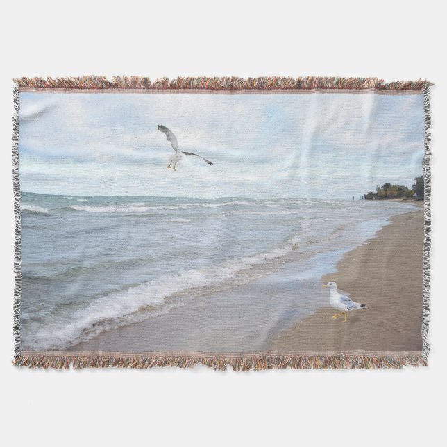 Seagulls at the Beach Throw Blanket (Front)