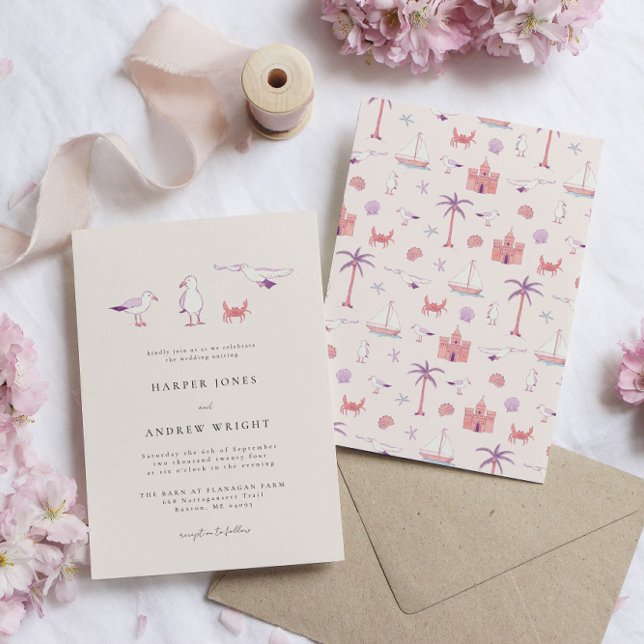 Seagulls Beach Wedding Invitation (Creator Uploaded)