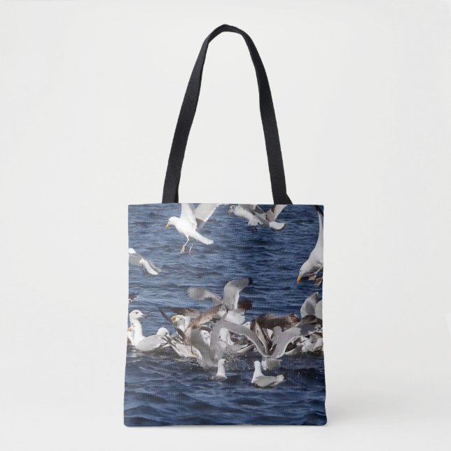Seagulls Feeding On Sand Eels Wildlife Bird Art Tote Bag (Front)