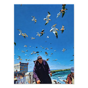 Seagulls Flying Above People By The Seaside Photo Print