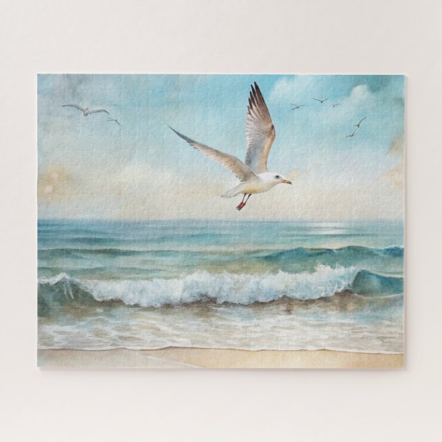 Seagulls Flying on a Beach Jigsaw Puzzle (Horizontal)