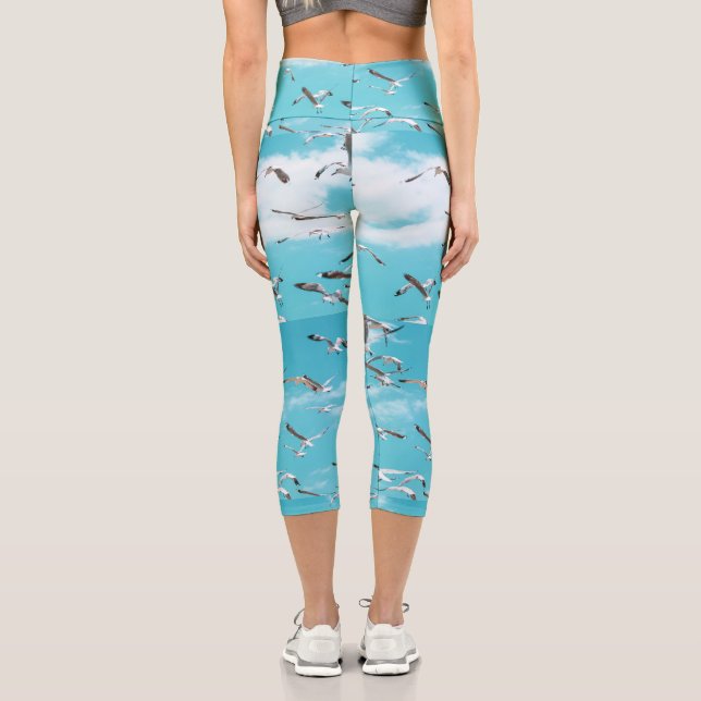 Seagulls Flying Sky Ocean Sea Theme Capri Leggings (Back)
