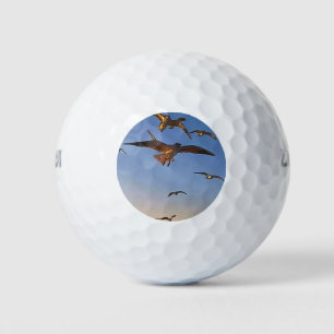 Seagulls In Flight Black Outline Art Golf Balls