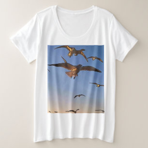 Seagulls In Flight Black Outline Art Plus Size T-Shirt