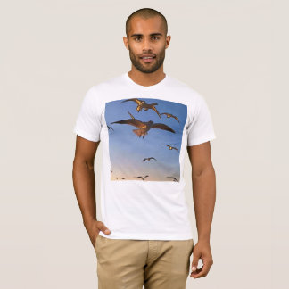 Seagulls In Flight Black Outline Art T-Shirt