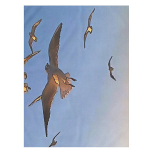 Seagulls In Flight Black Outline Art Tablecloth